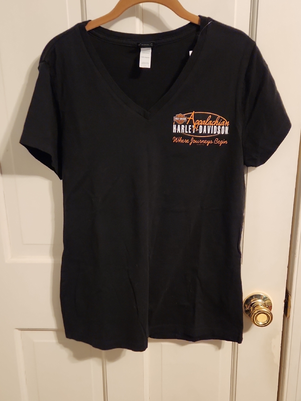 Harley-Davidson Motorcycles AppalachianBlack V-Neck Tee with Orange & White Logo